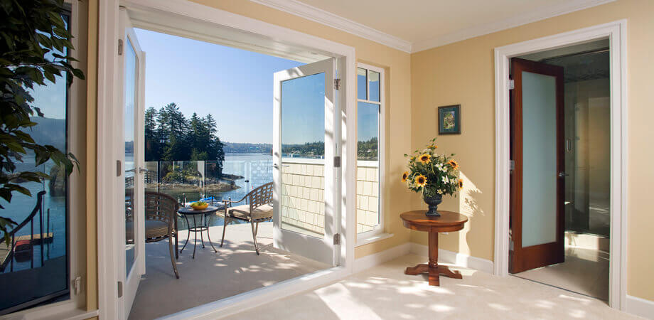 master suite patio opens to view of deep cove in north vancover whole home renovation