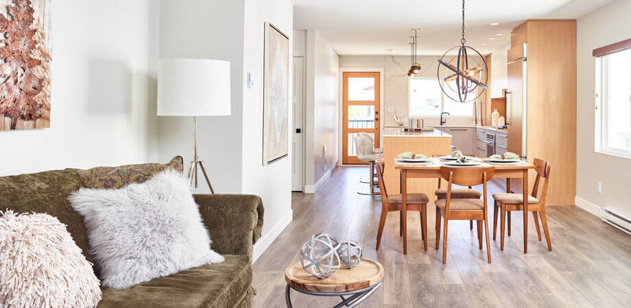 Open Concept Bungalow Kitchen, Living and Dining Area