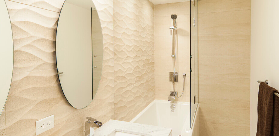 limestone wave texture feature wall spa bath north vancouver