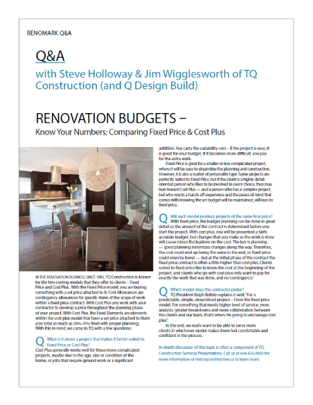 RenoMark, Renovation Budgets, 2014