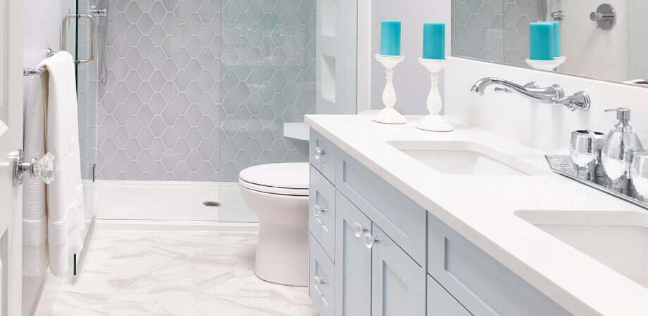 Tiffany Blue Custom Cabinetry Ensuite by TQ Construction