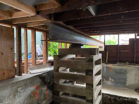 steel support beams on timber cribs