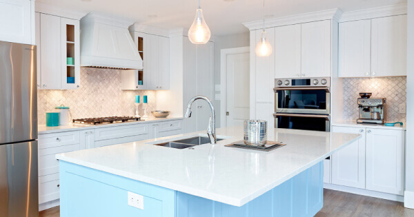 Transitional Coastal Kitchen Renovation Turquoise Blue Beach