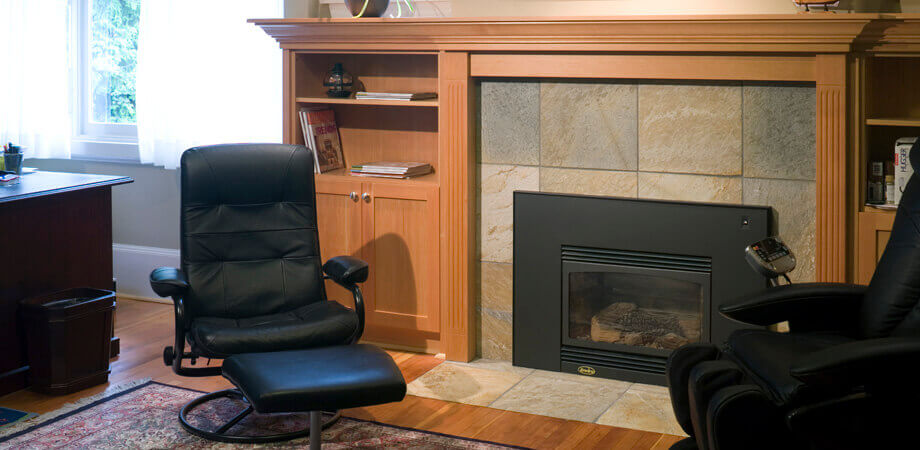custom built electric fireplace surround office renovation in heritage home