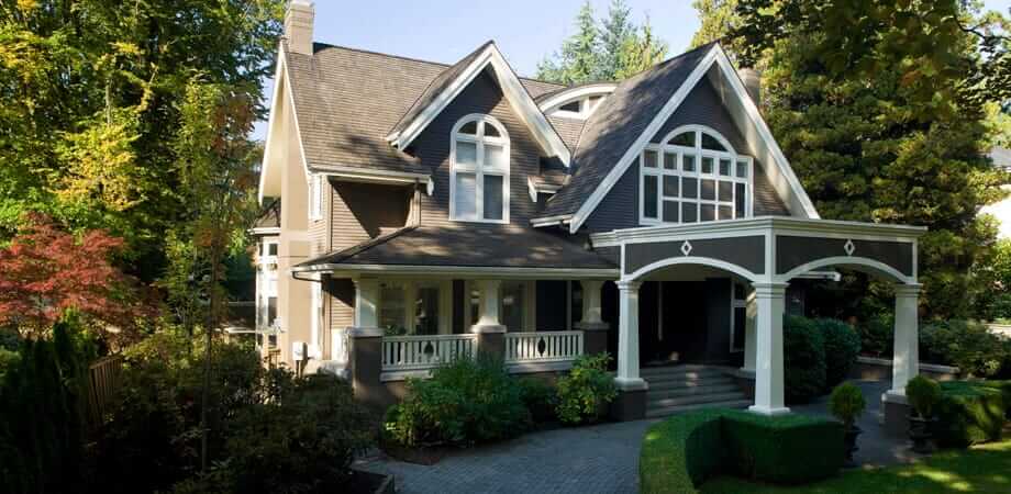 exterior front driveway and porte-cochere of traditional vancouver house