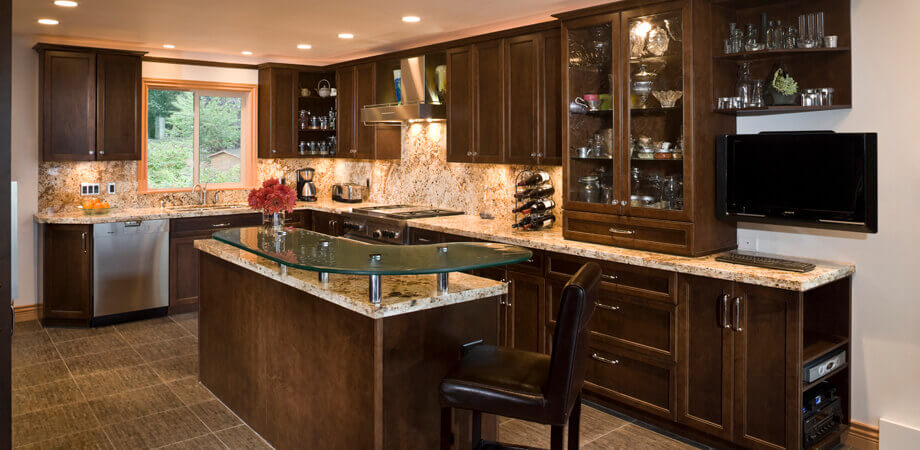 elegance is brought to west Vancouver kitchen with rich cabinetry and finishings